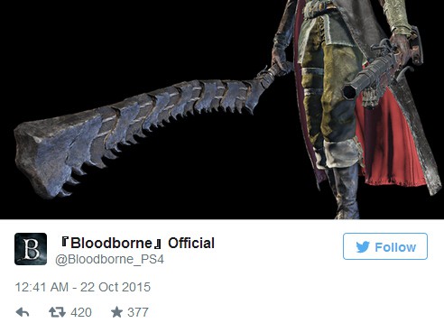 《血源：老猎人》官方推特放出DLC武器切肉斧造型 