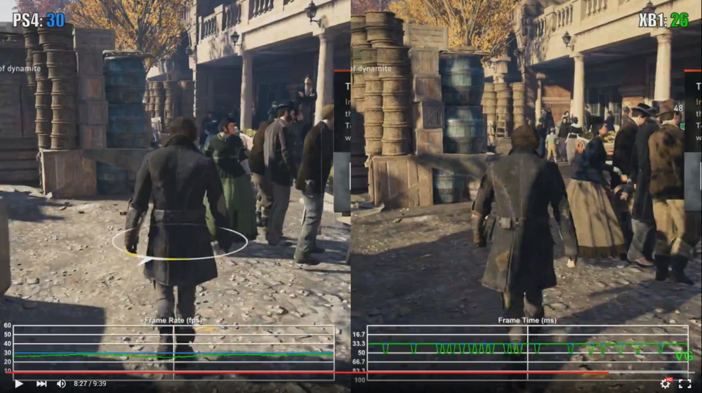 刺客信条枭雄PS4与XboxOne帧数对比截图PS