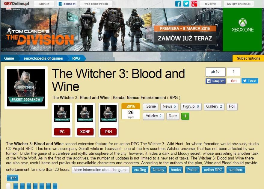 《巫师3》新DLC“血与酒”将在4月26日正式发售