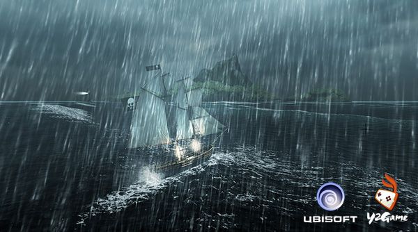 《刺客信条：海盗》游戏原画欣赏 暴雨海面上的孤舟