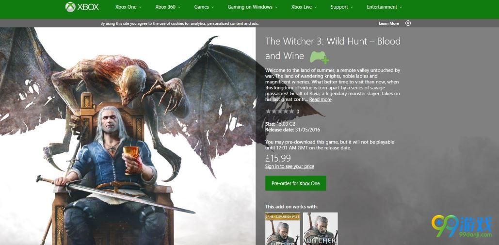 《巫师3》DLC“血与酒”Xbox one版容量为15.03GB