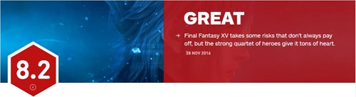《最终幻想15》IGN评分8.2分 RPG的王者回来了！