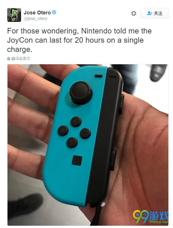 任天堂Switch手柄Joy-con一次充电可使用20小时以上