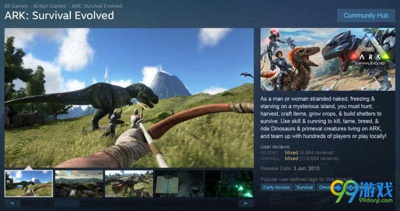 《方舟：生存进化》荣登Steam玩家在线榜第五名