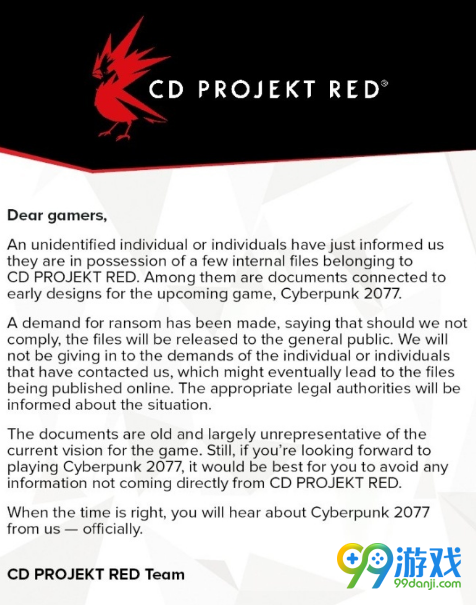 CD PROJEKT RED遭黑客威胁 赛博朋克2077设计或被泄露