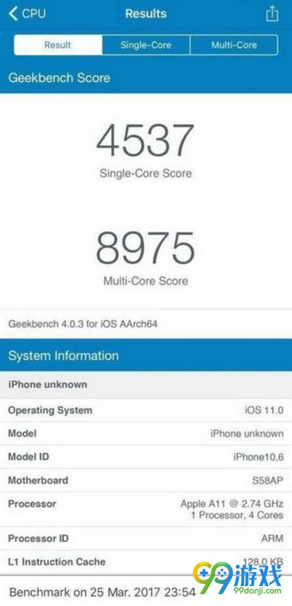 苹果a11处理器跑分多少 iPhone A11跑分曝光