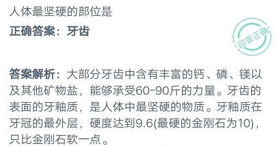 蚂蚁庄园人体最坚硬的部位是 庄园小课堂2020年9月27日正确答案