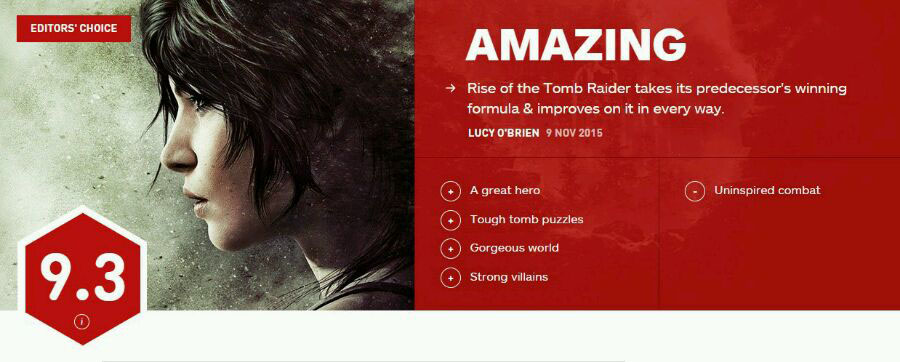 《古墓丽影：崛起》IGN获评9.3分 伟大而又华丽的冒险