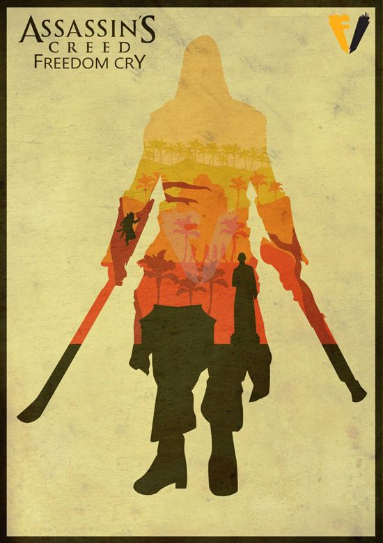《刺客信条：自由呐喊》玩家自制海报欣赏 双刀刺客剪影