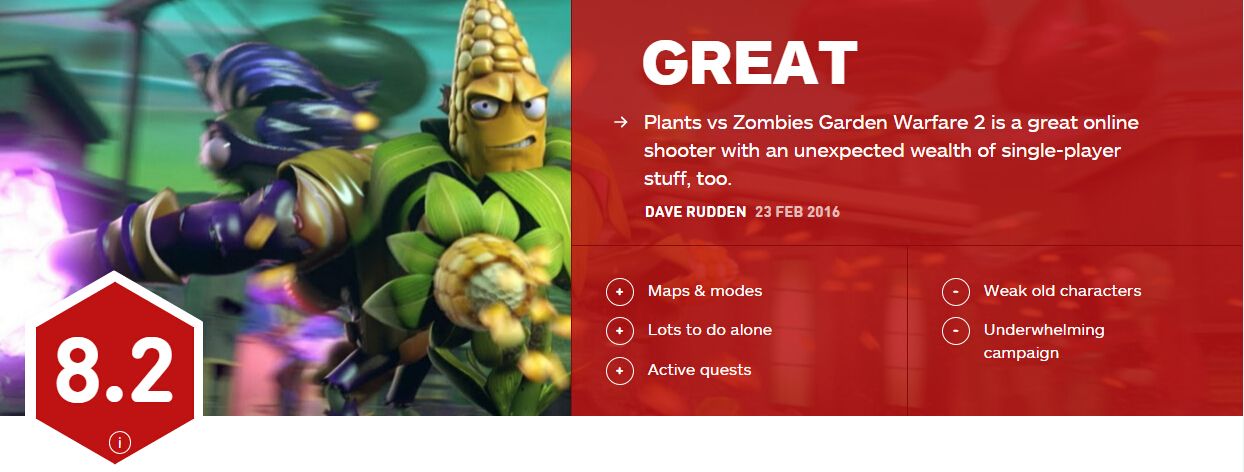 《植物大战僵尸：花园战争2》IGN评分8.3分 优秀作品
