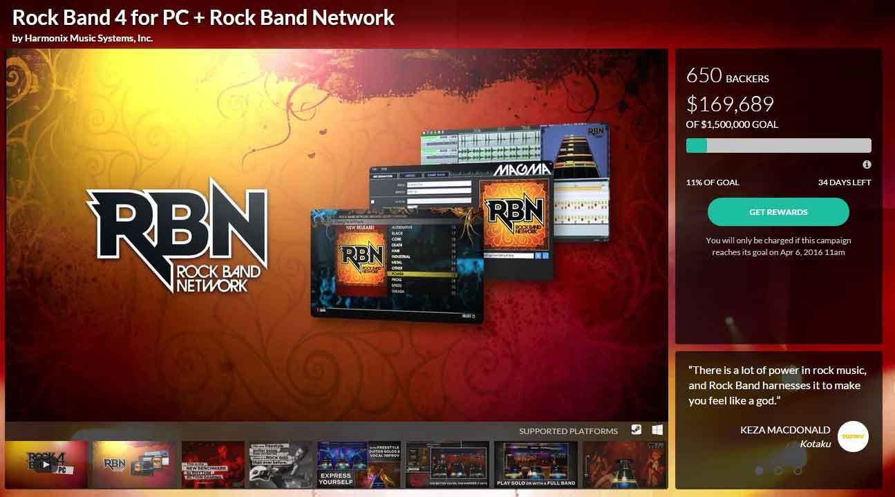 《摇滚乐队4》将登陆PC平台 众筹页面已正式开启
