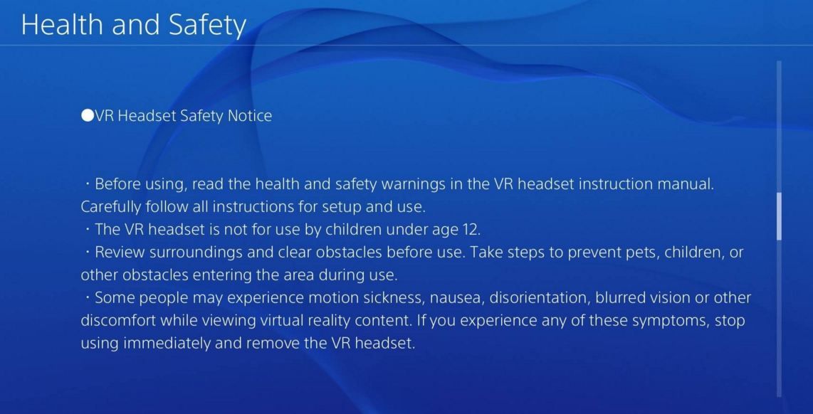 索尼虚拟现实Playstaion VR使用年龄限制在12岁以上