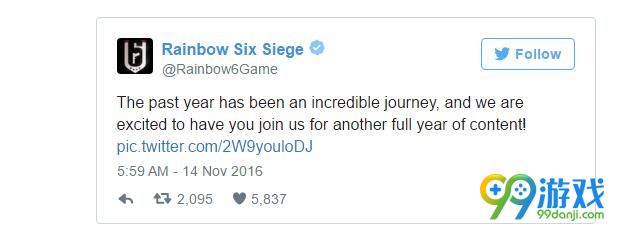 育碧确认《彩虹六号：围攻》将再获一年更新支持