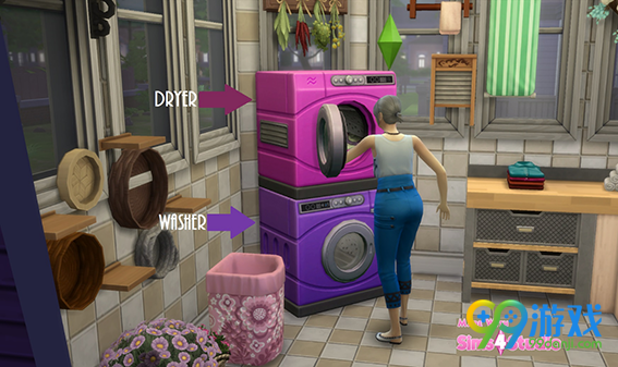 模拟人生4v1.38滚筒洗衣机紫色粉红重新着色MOD