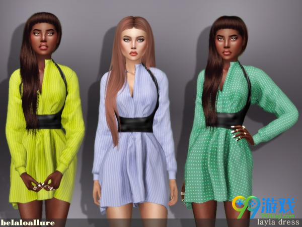 模拟人生4女士半衬衣束腰连衣短裙MOD