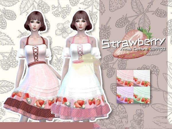 模拟人生4女性可爱草莓长裙MOD