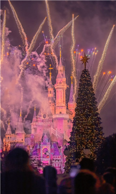 迪士尼城堡夜晚壁纸烟花朋友圈背景图